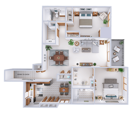 Floor plan for 2 beds, 2 baths, 1324 sqft